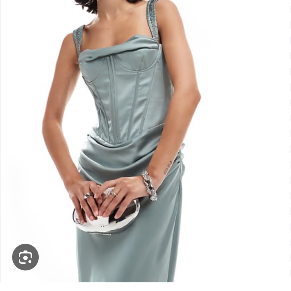 ASOS Satin Corset Maxi Dress in Seafoam Green